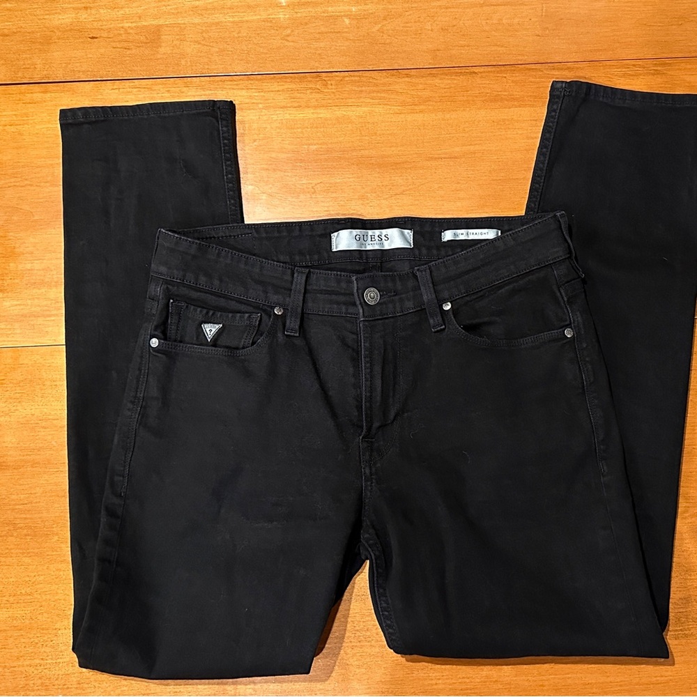 GUESS Men's Slim Straight Black Jeans 33” Waist